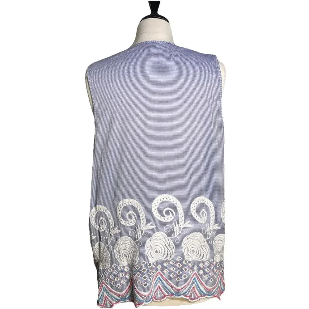 Talbots Blouse Women's Size Medium Embroidery & Beading Eyelet Sleeveless Stripe - Picture 5 of 6